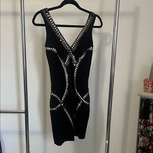 bebe Black Dress with Silver Studded Design